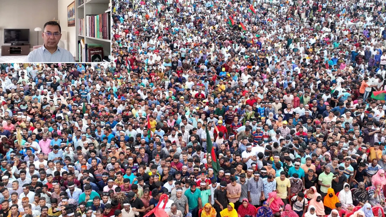 সাতক্ষীরা জেলার কলারোয়া হাইস্কুল ফুটবল মাঠে কলারোয়া উপজেলা ও পৌর বিএনপি আয়োজিত জনসভায় ভার্চুয়ালি বক্তব্য দেন বিএনপির ভারপ্রাপ্ত চেয়ারম্যান তারেক রহমান। ছবি : কালবেলা