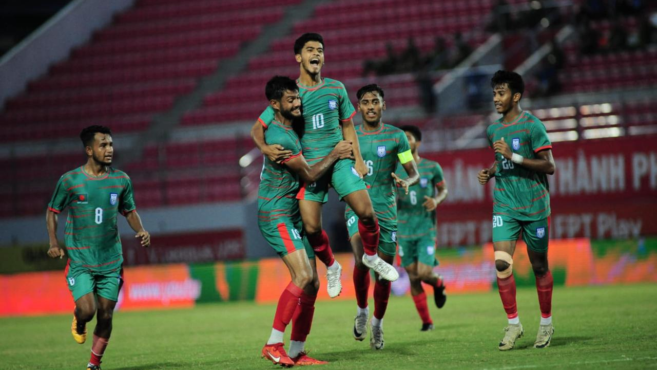 গোলের পর বাংলাদেশের ফুটবলারদের উল্লাস। ছবি : সংগৃহীত