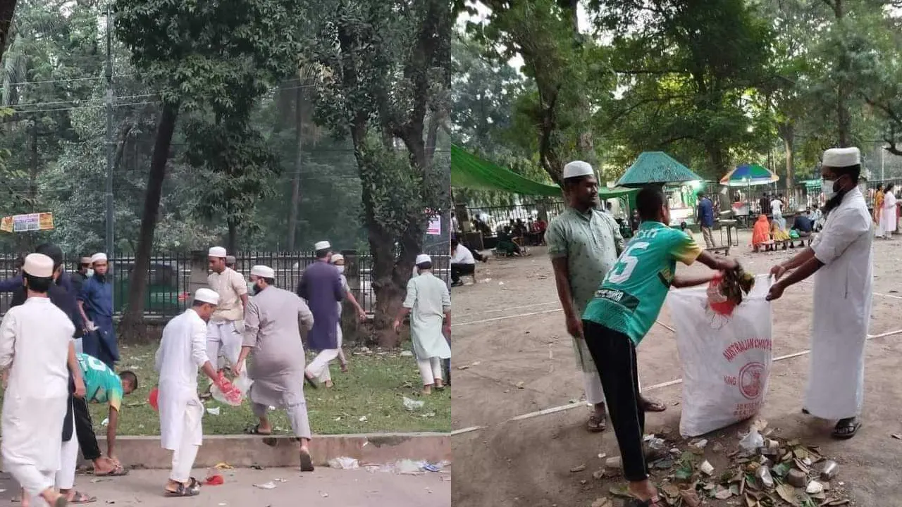 সমাবেশ শেষে পরিষ্কার-পরিচ্ছন্নতা অভিযান চালায় তাবলিগের কর্মীরা। ছবি : কালবেলা