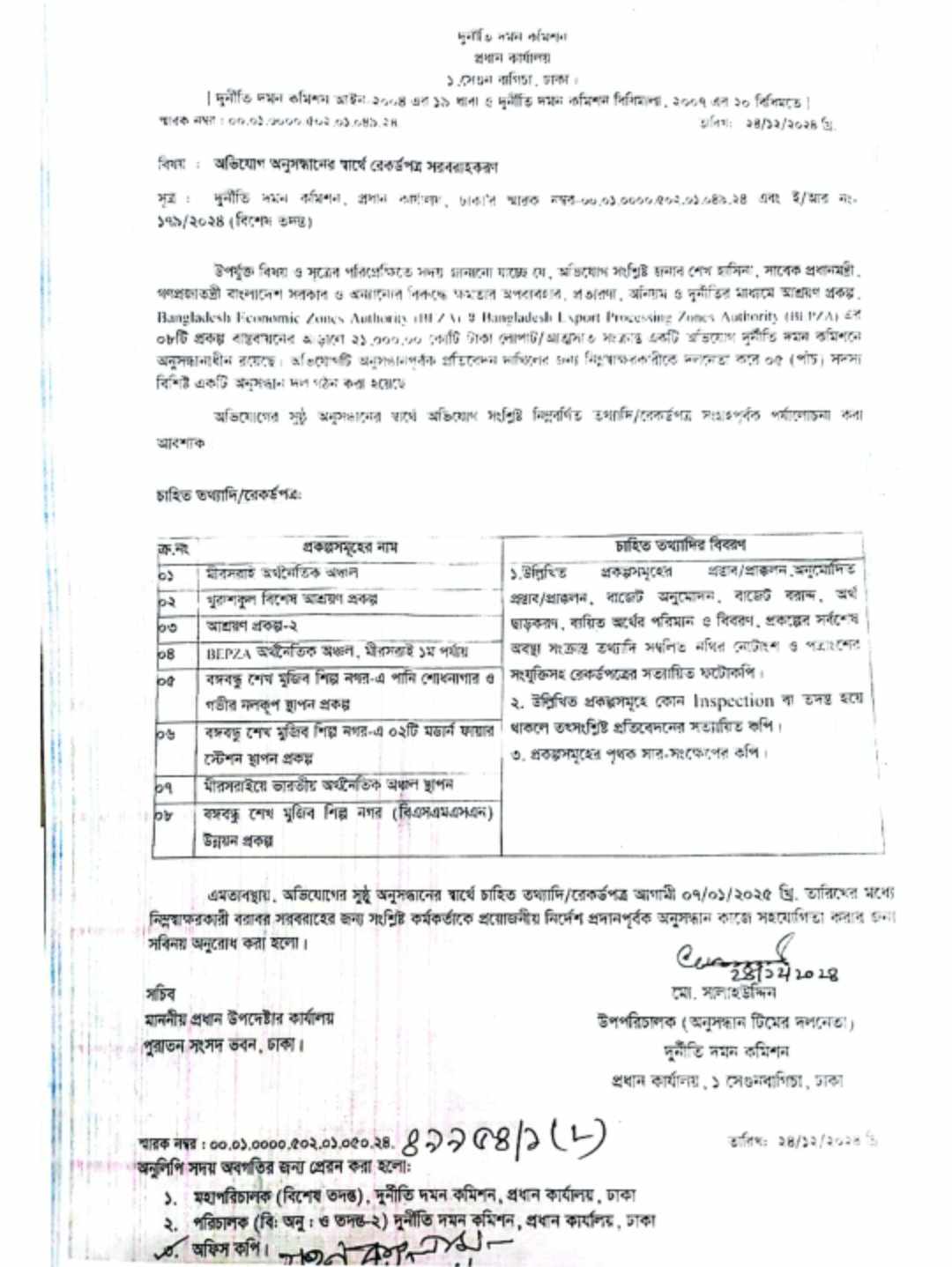 শেখ হাসিনার বিরুদ্ধে ৩ ধরনের তথ্য চেয়েছে দুদক