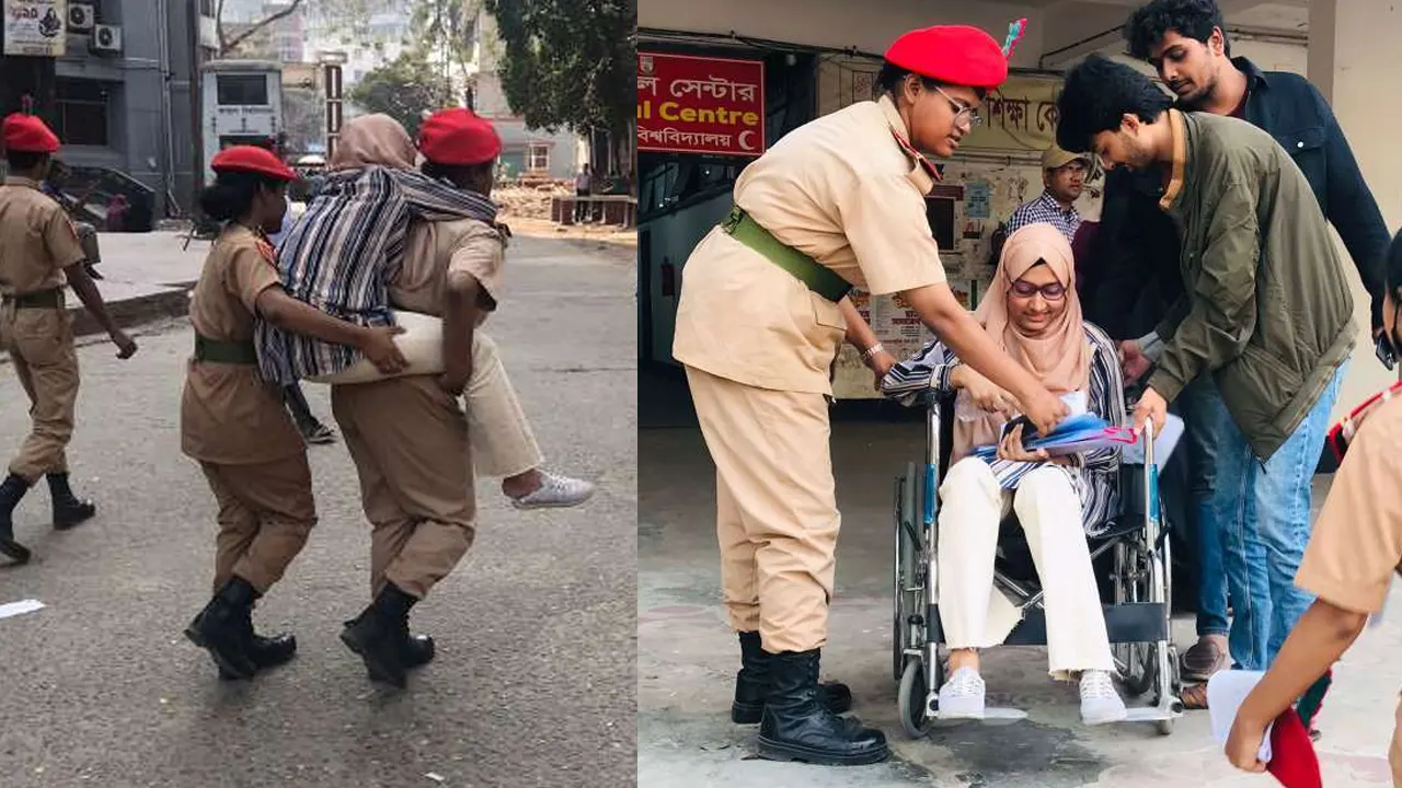 আহত শিক্ষার্থী সাবাকে মেডিকেল সেন্টারে নিয়ে যাওয়ার দৃশ্য। ছবি : কালবেলা