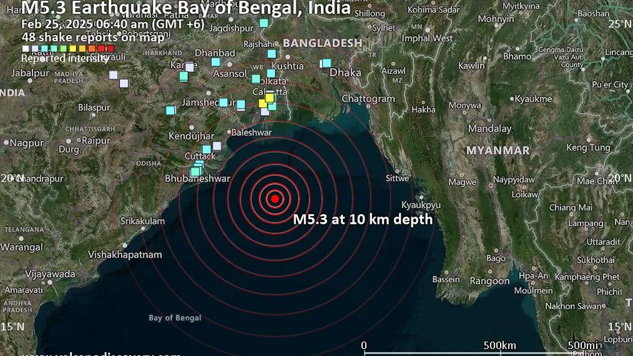 সকালে অনুভূত ভূমিকম্পের ডিজিটাল মানচিত্র। ছবি : সংগৃহীত