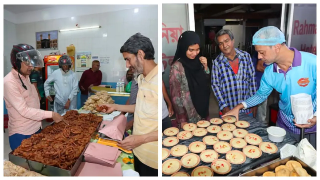 ইফতারে শাহী ফিরনি ও বাটার মোড়ের জিলাপি কিনছেন রাজশাহীর রোজাদারেরা। ছবি : কালবেলা